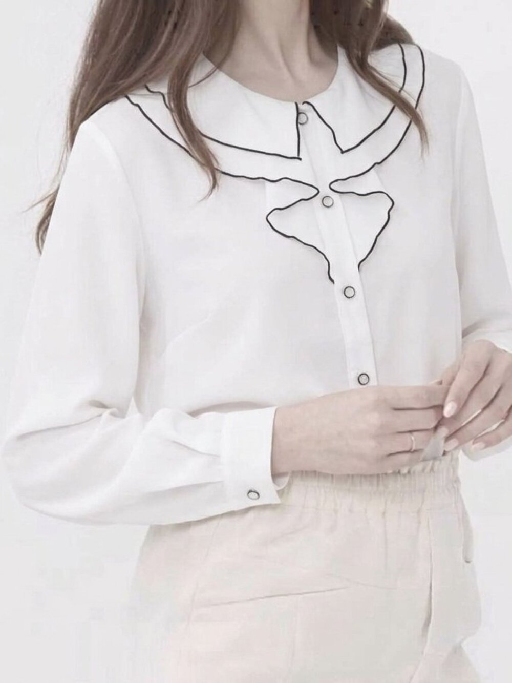 Vintage Hiroki 90s White Peter Pan Collar Blouse with Black Trim